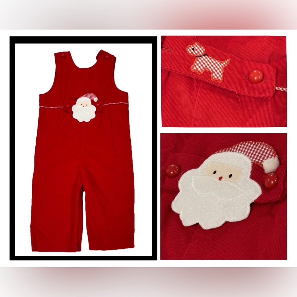 Red Santa Appliqué Kids Corduroy Overalls